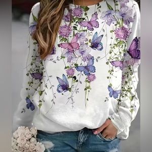 New! Beautiful Purple Butterfly Long Sleeve Shirt Sz 6